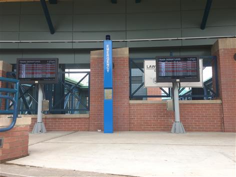New Passenger Information Display Systems (PIDS) located under the new entrance canopy. (May 2018)