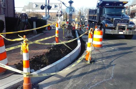 Newly installed granite curbing at the Central Street railroad crossing in Windsor. (December 2017)